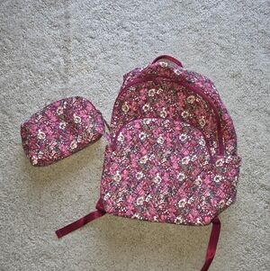 Disney Vera Bradley Minnie Burgundy/Pink Print Bundle - Backpack & Cosmetic Case